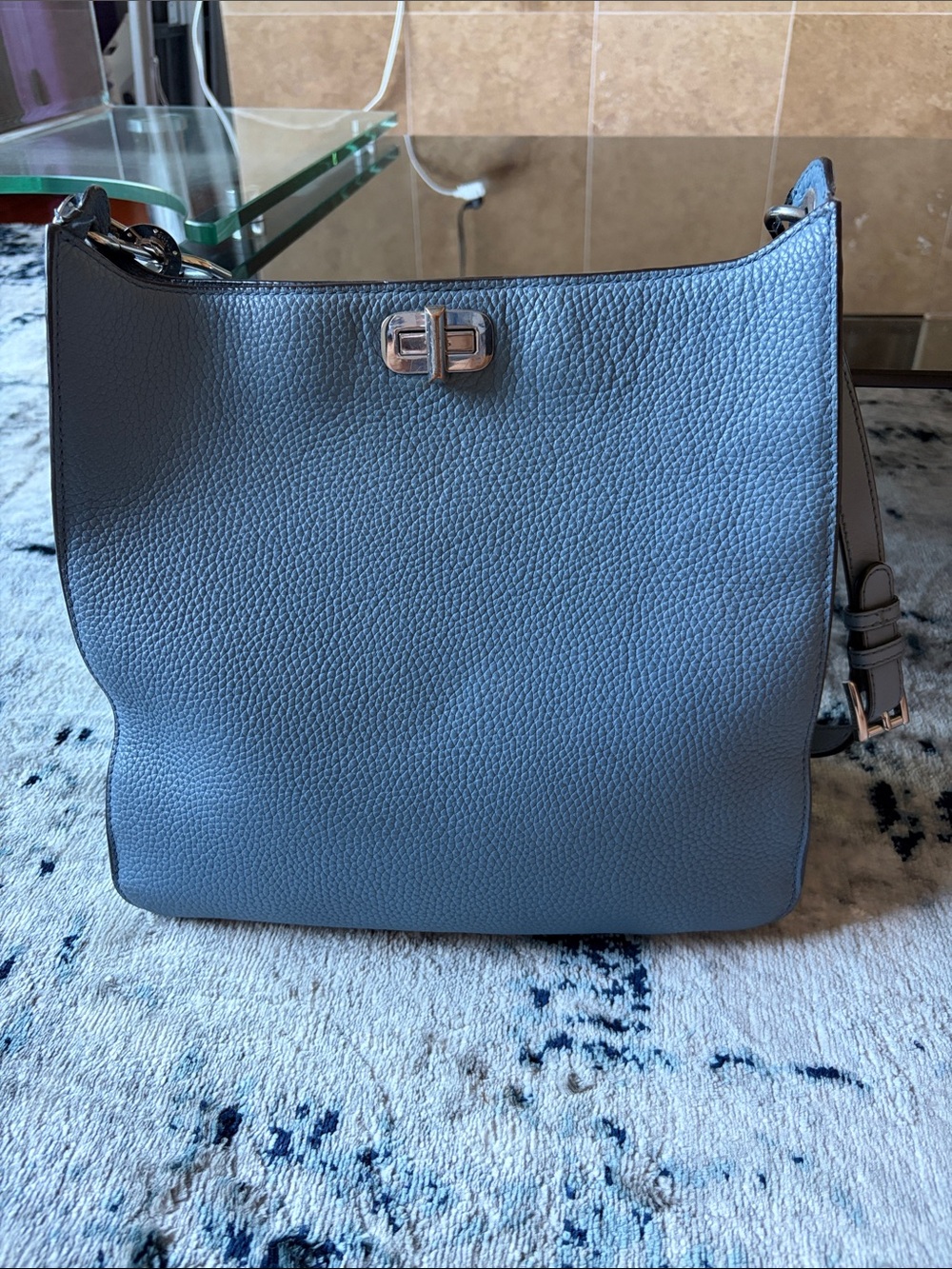 Michael Kors Pebbled Leather Shoulder Bag in Slate Blue